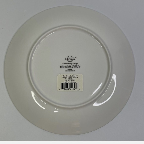 Lenox Eat Drink & Be Merry Holiday Christmas Dessert Plate w Silver Edge - Picture 2 of 3